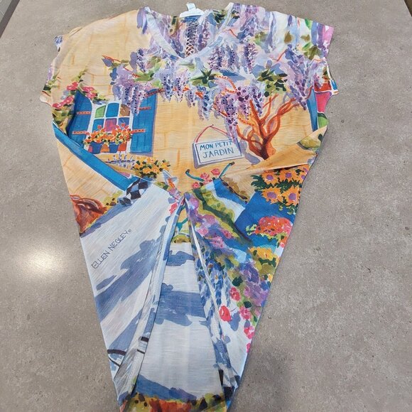 ELLEN NEGLEY "Art & Sol" Women's Multi-Colors V-Neck Cap Sleeve Top - Size Large - Picture 7 of 14